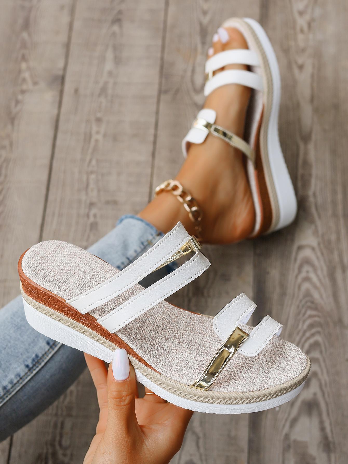 

Большие тапочки на каблуке с уклоном, лето 2025, новые женские модные сандалии на платформе с пряжкой в римском стиле 43 белый