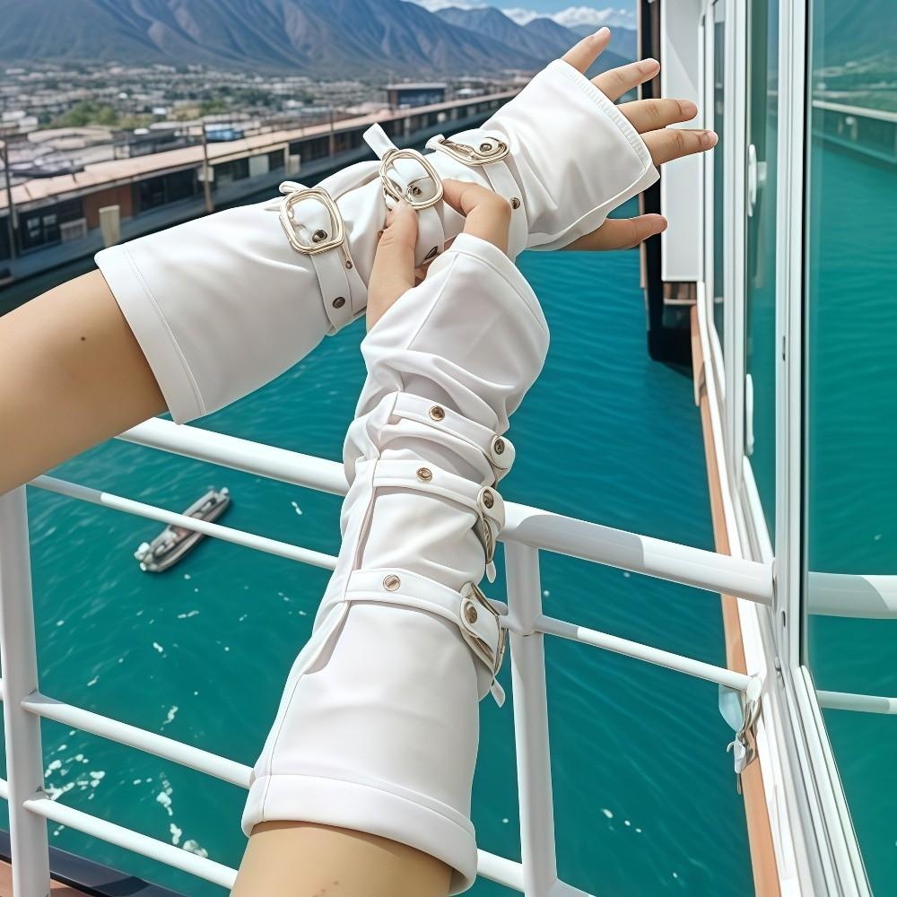 Punk Style Fingerless Gloves with Buckle Straps Gloves Arm Sleeves  Cosplay Stage Performances