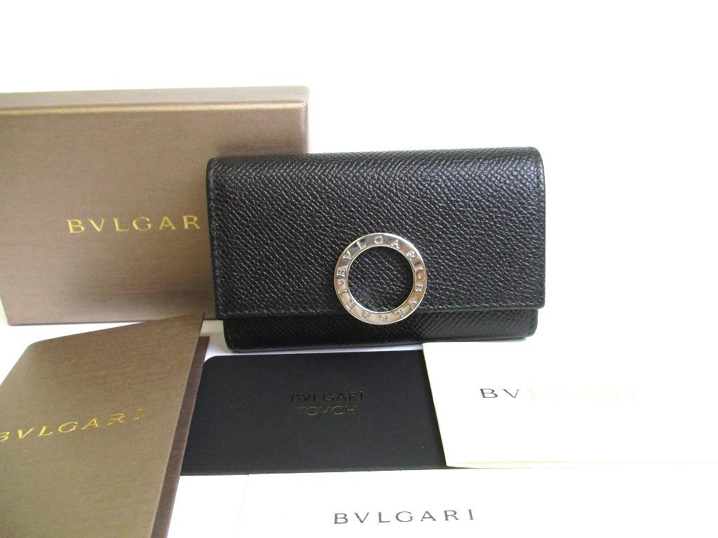 Authentic BVLGARI Black Leather Logo Clip 6 Pics Key Chain #a765  Refurbished