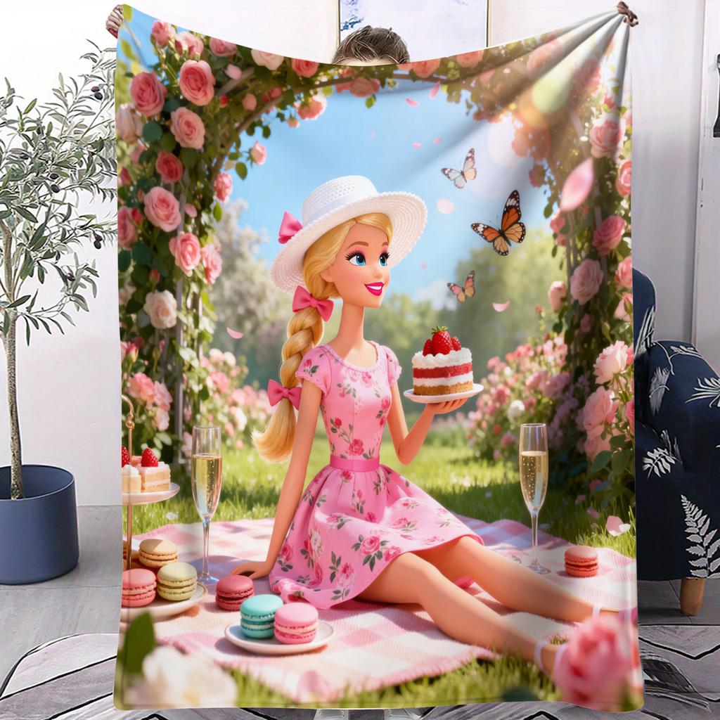 Christmas 3D Cute Barbie Printed Warm Throw Blanket for Home Travel Sofa Soft and Comfortable Picnic Blanket Birthday Gift