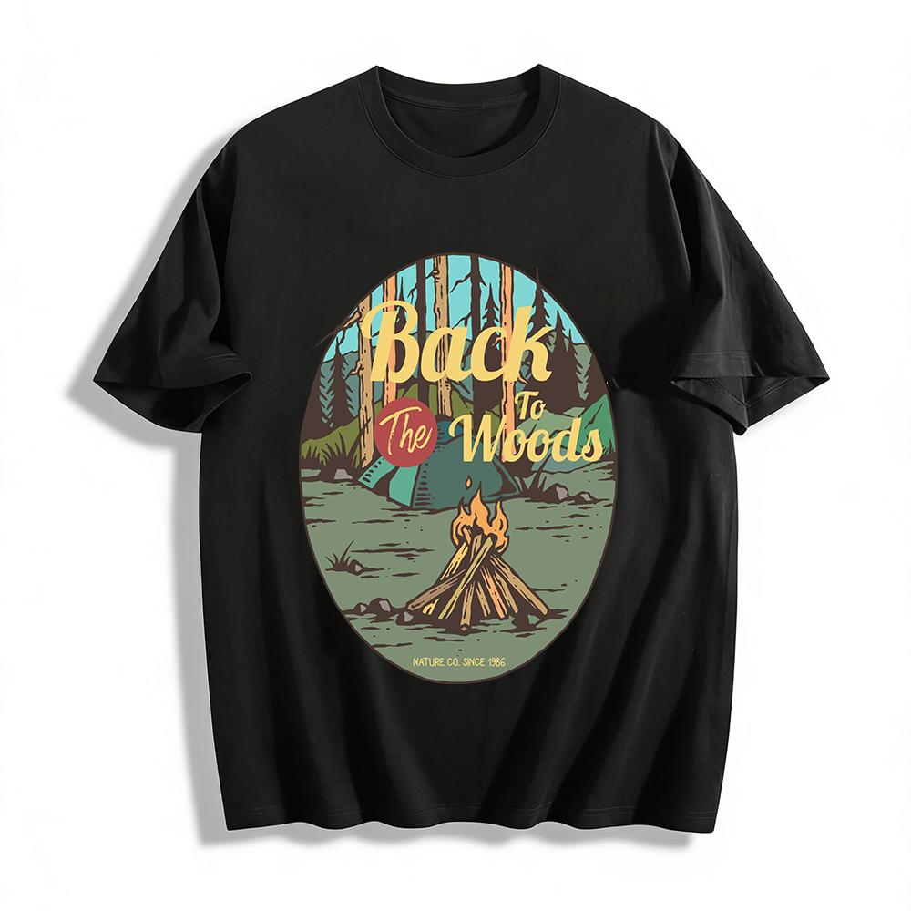 Back To Woods Retro Camping Bonfire Print Outdoor Casual T-Shirt Pure cotton T-shirt XXS
