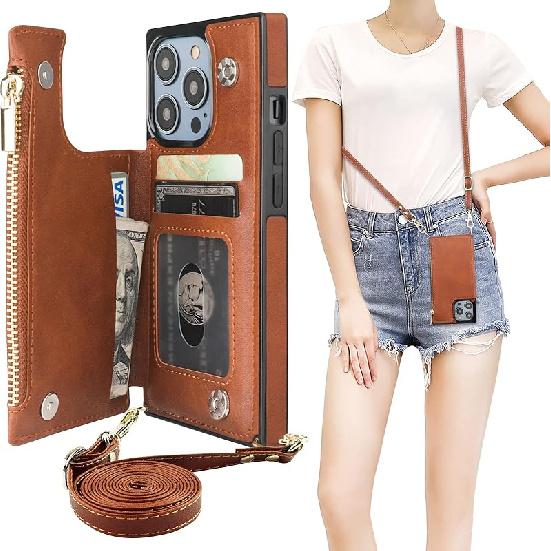 Bocasal Crossbody Wallet Case for iPhone 14 Pro with RFID Blocking Card Slot Holder, Magnetic Flip Folio Purse Case, PU Leather Zipper Handbag with