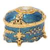 Oval Rhinestone Jewelry Box Ring Retro Engraved Earrings Necklace Storage Organizer Box Gold Edge Royalblue