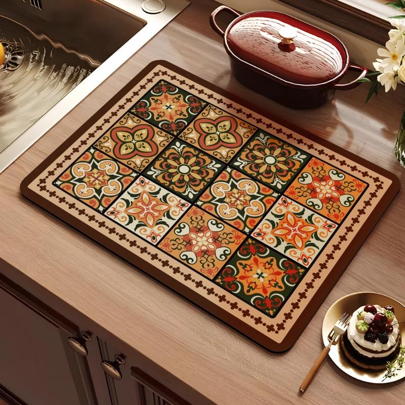 American retro kitchen countertop drain pad, diatomaceous earth absorbent pad, quick drying waterproof anti slip pad