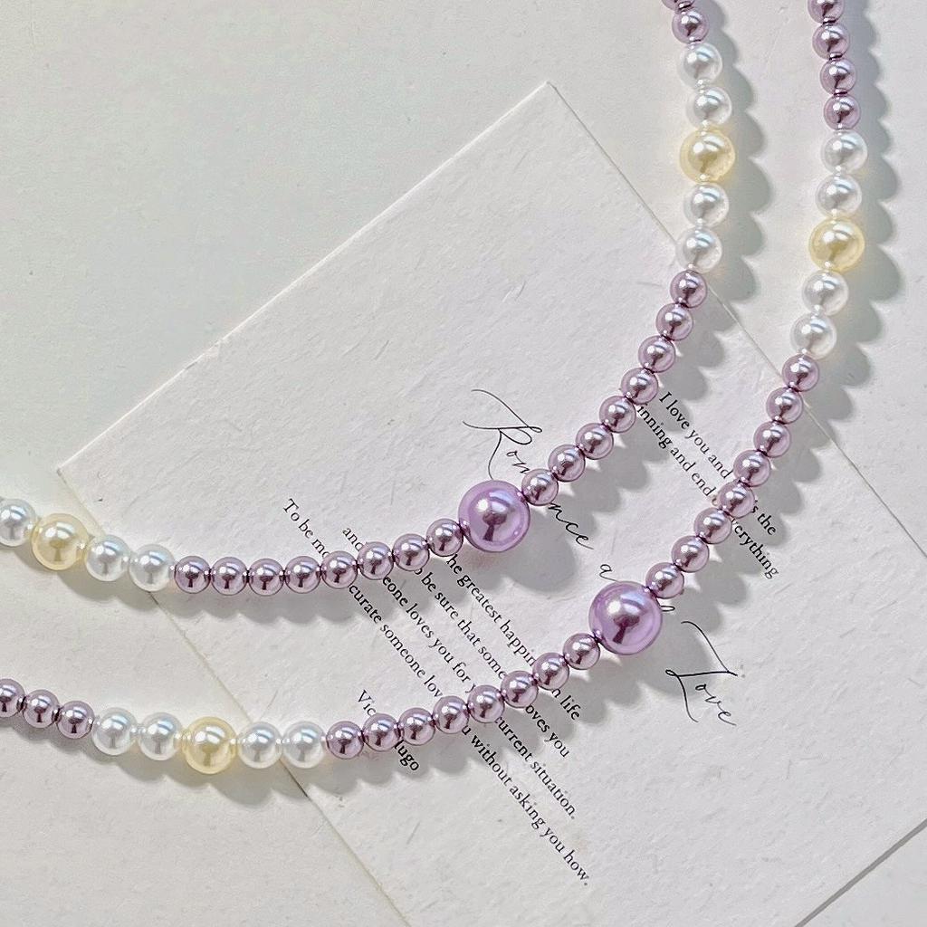 Maillard Style Vintage Mixed Purple Faux Crystal Pearl Necklace Collarbone Chain Sweater Chain