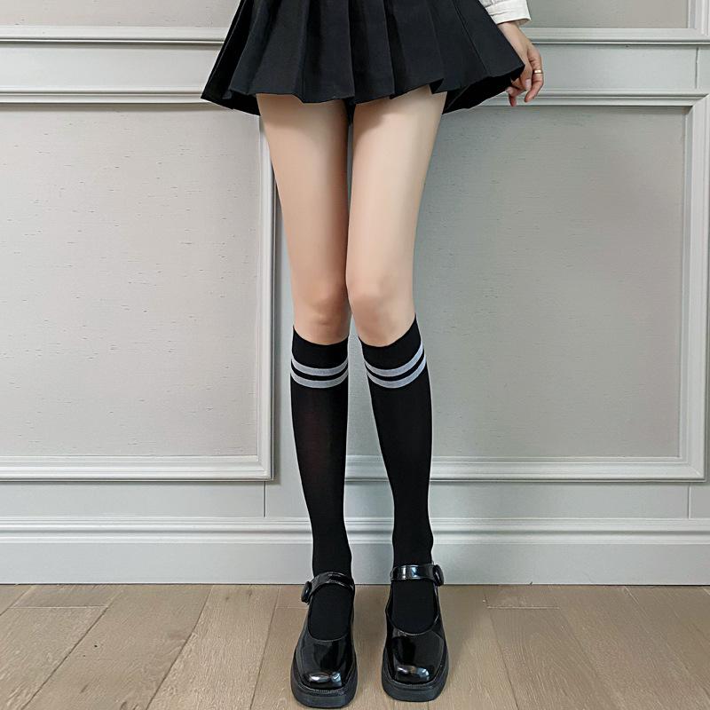 

Black women s summer thin cotton knee-high socks, white over-the-knee socks, Japanese style jk Compression slimming long socks Simple packaging