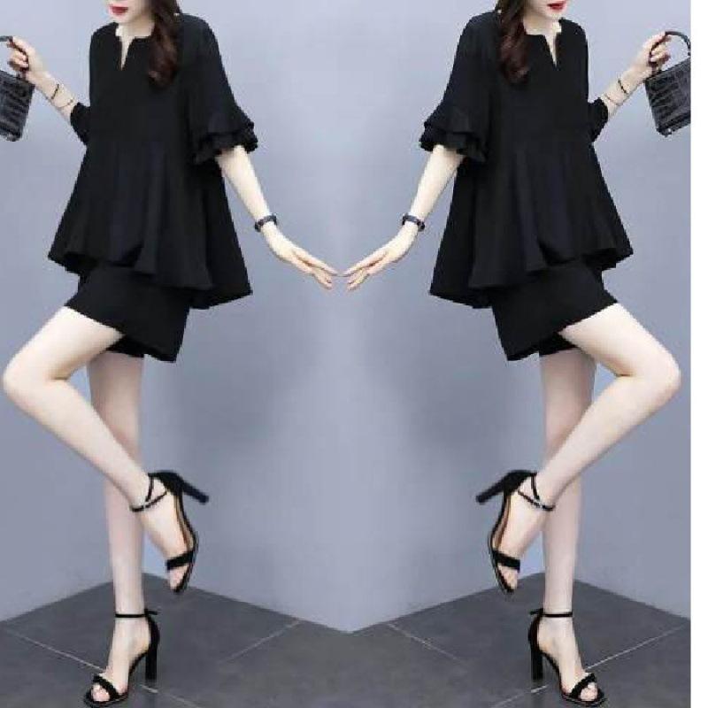 Fat Fashion Suit, Summer Style, Age-reducing, Plus-size Women's Clothing To Cover Belly, Slimming, Casual Two-piece Set