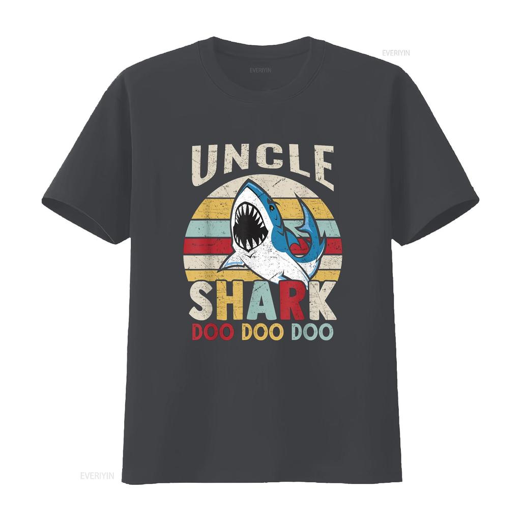 Fathers Day Funny Uncle Shark Relative Men T Shirt vintage Washed graphic designer clothes streetwear homme Stylish Unisex