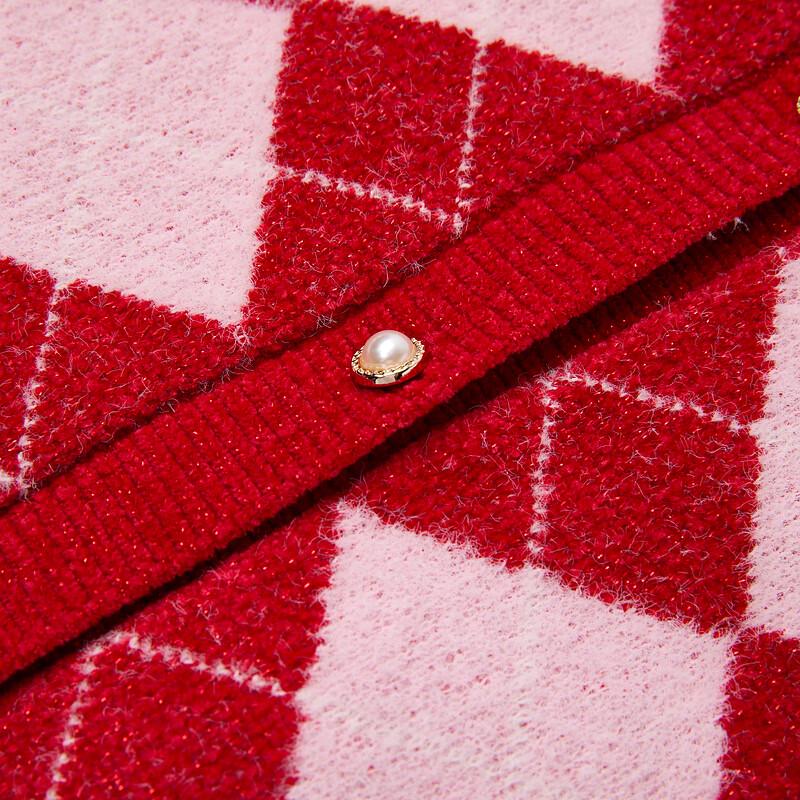 PawinPaw Girls' Cartoon Bear Diamond Knit Cardigan