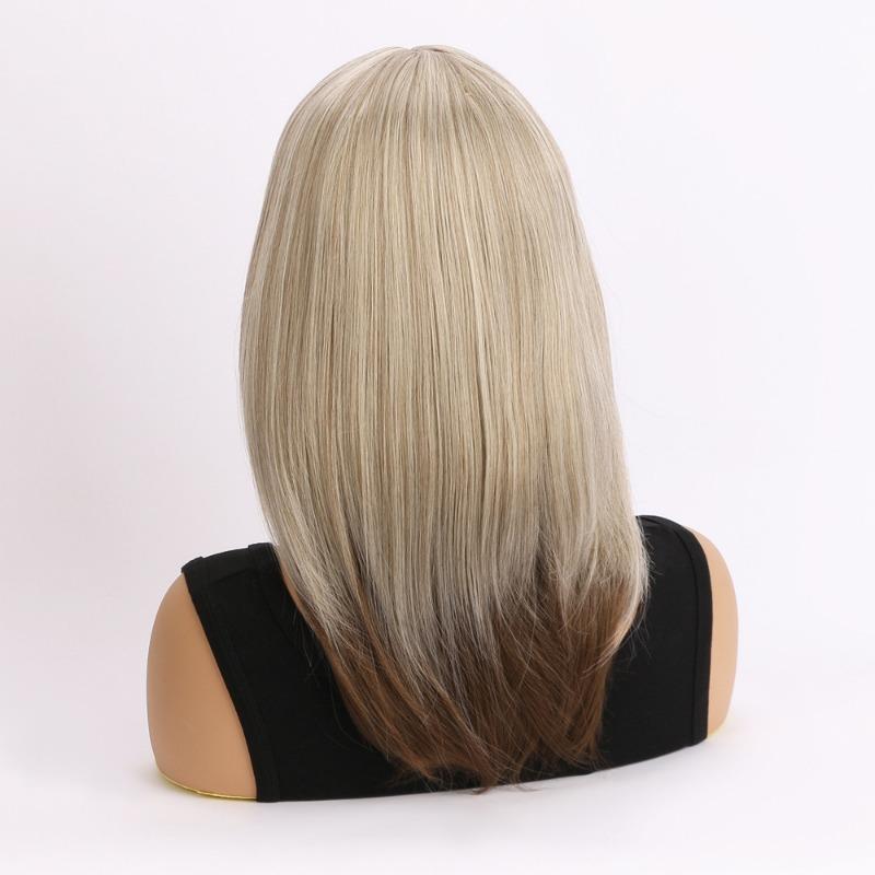 Synthetic Hair Wigs Short Bob Wig Bangs White Women Mixed Brown Straight Natural Mommy Wig Old Lady Costume Female Daily