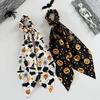 1PC Hot-selling Halloween Streamer Hair Band New Funny Pumpkin Satin Print Female Ponytail Large Intestine Ring Hair Decoration