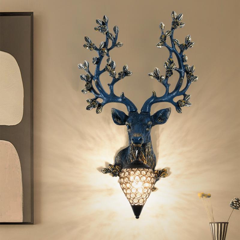 Sika Deer Wealth-Attracting Retro Wall Lamp for Living Room, Bedroom, Hallway, or Staircase