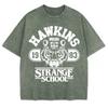 Hawkins Strange School Prints Washed T-Shirts Mens Cotton Short Sleeve Tops Summer O-Neck Oversize T Shirt Clothes
