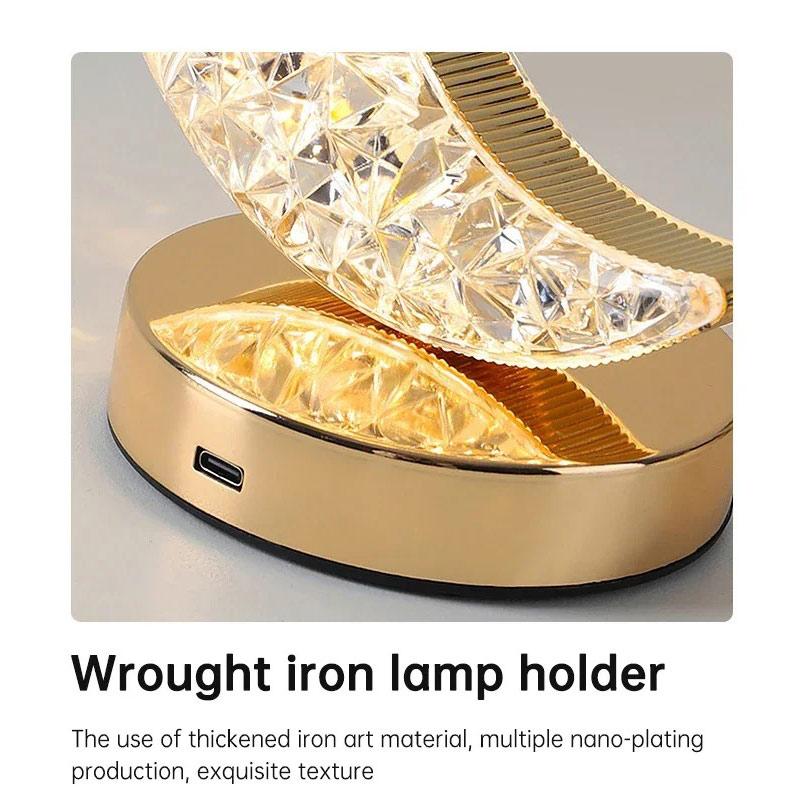 3D Moon Crystal Table Lamp Touch Dimming USB Rechargeable Night Light For Bedroom Room Aesthetic Decor Home Decorations Ornament
