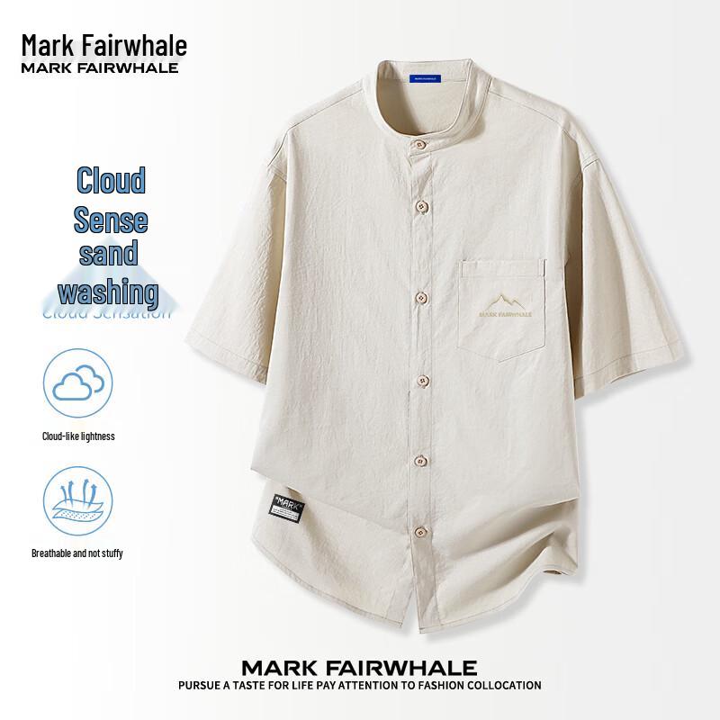 MARK FAIRWHALE Men's Loose Fit Henley Short Sleeve Shirt