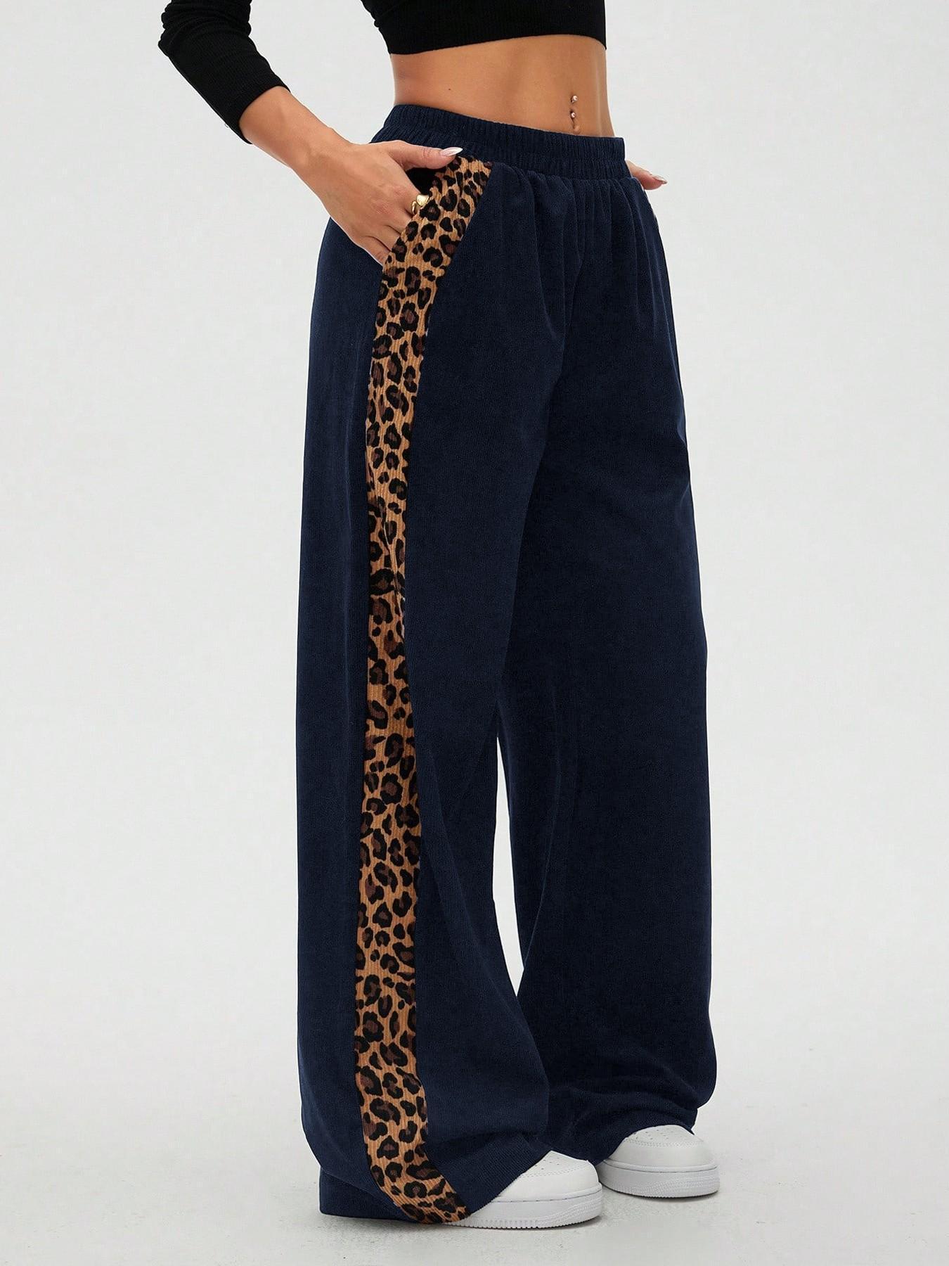 2026 Trendy European-American Women s Elastic Waist Color Block Wide-Leg Casual Sports Pants Small