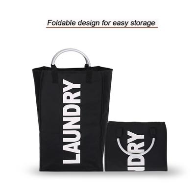 Practical Foldable Laundry Bag Washing Dirty Clothes Laundry Basket  Storage Bag with Alloy Handle  Black