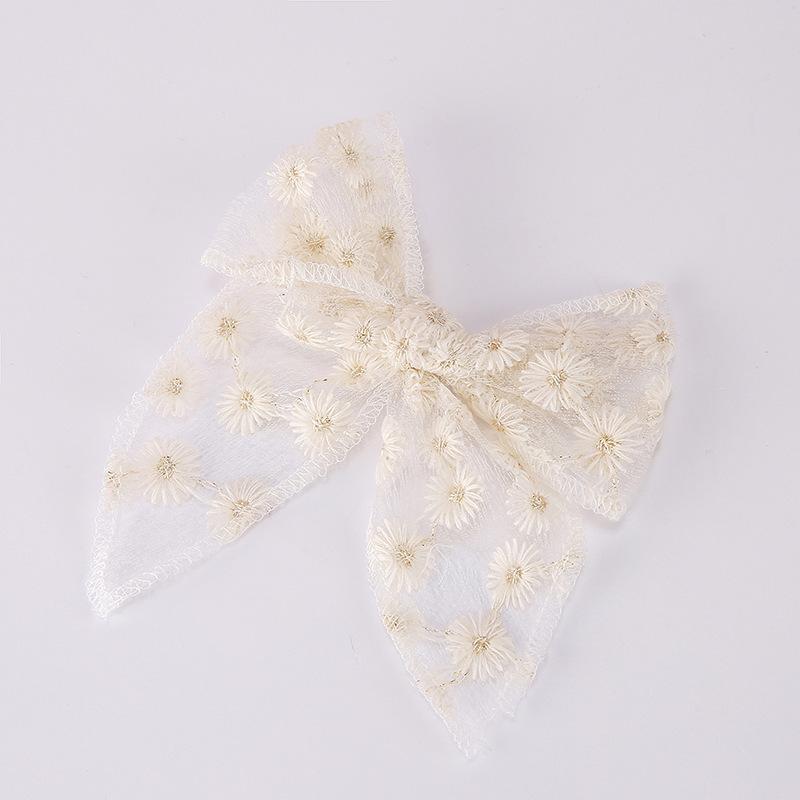 1 Piece Solid Color Elegant Ponytail Decoration Kids Flower Embroidery Lace Bow Hair Clips Hair Accessoreis For Girls
