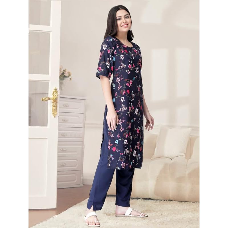 Pinkmint Kurta Set for Women Cotton Printed Straight Kurta with Pant (Pack of 1) S