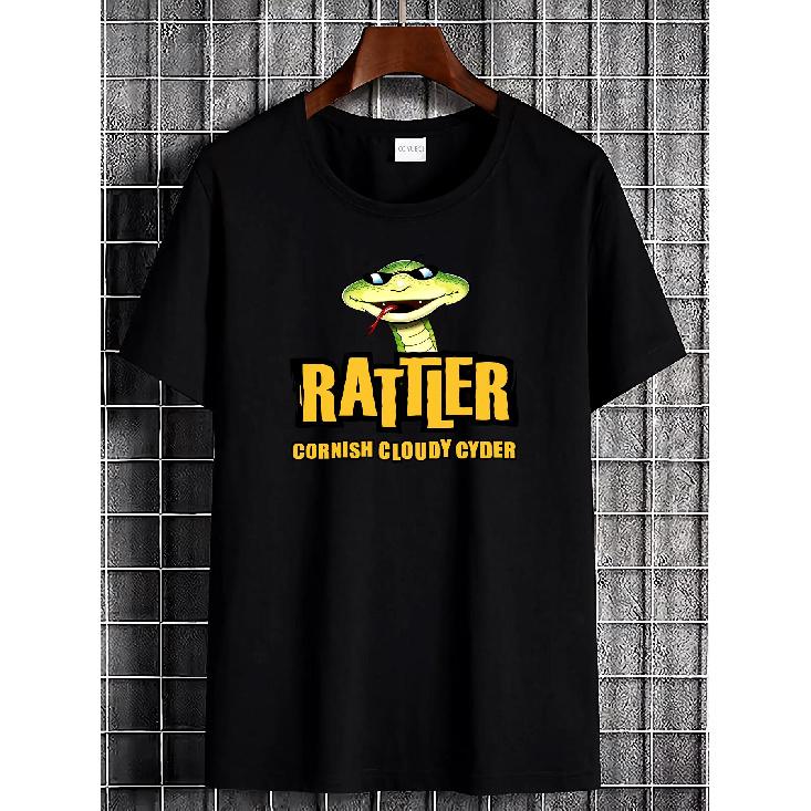 Men's & Women's Rattler Cider Graphic T-Shirt - Black with Green Cider Bottle & Snake Print, Breathable Soft Fabric, Loose Fit Short Sleeve Round