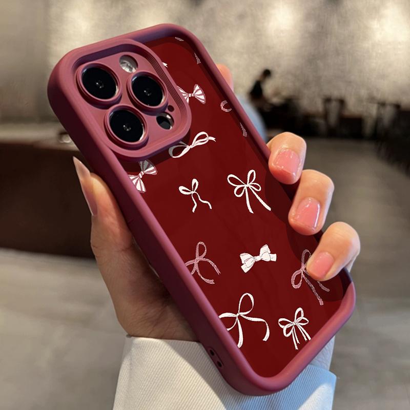 Red Bow Fashion Pattern Phone Case Suitable for iPhone 17 16 15 14 13 12 11 Pro/Max/Plus Anti Drop and Shockproof Back Cover