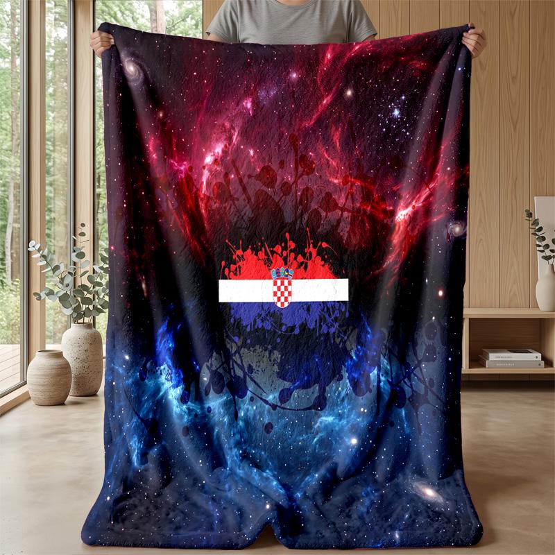 Croatia Football Printed Flannel Blanket Skin Friendly Warm Decorative Throw for Indoor Couch Bed Daily Use