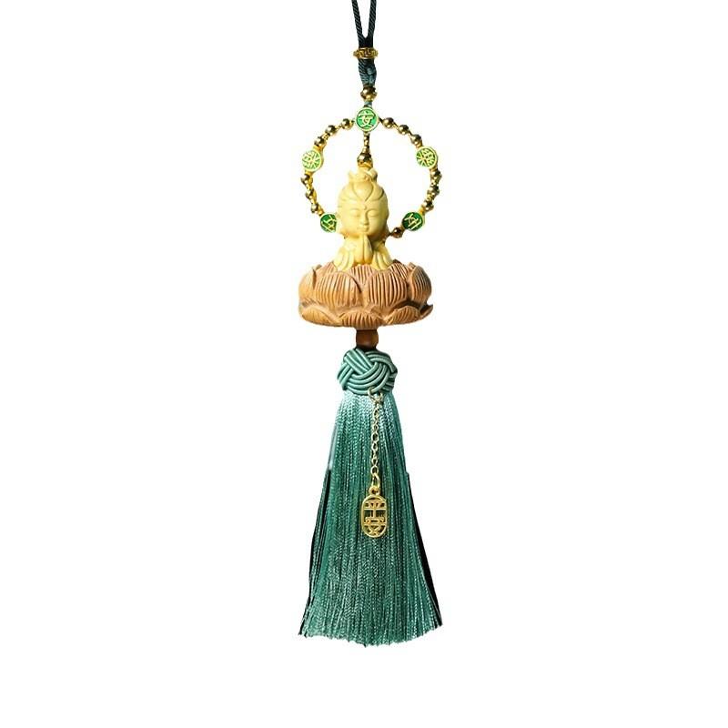 Buddha Lotus Car Charm With Olive Wood Material For Peaceful Vehicle Interior Decoration