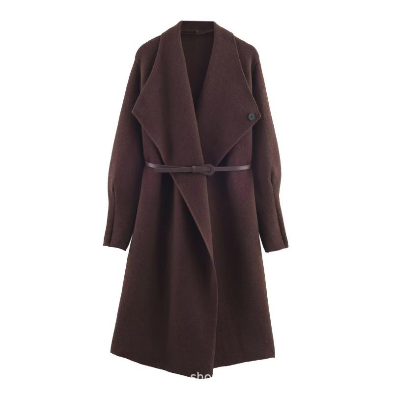 Womens Knit Cardigan Coat With Belt Waist Detail Street Style Oversized Long Sleeve Outerwear