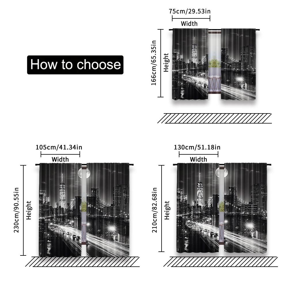 2 szt. Czarno-biała zasłona Scena nocna Nowy Jork Życie miejskie Brooklyn Manhattan Odpowiednia do sypialni salonu jadalni