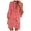 Boho Lace Mini Dress Women Fashion V Neck Three Quarter Sleeve Tassel Dress