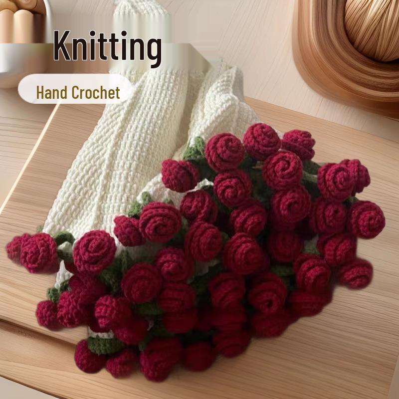 Hand-Knitted Tulip Floral Rose Sofa Throw Blanket