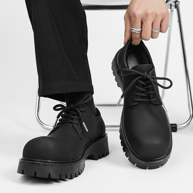 Leather shoes men's autumn 2025 new casual heightened British big-toe shoes men's retro platform round-toe leather shoes