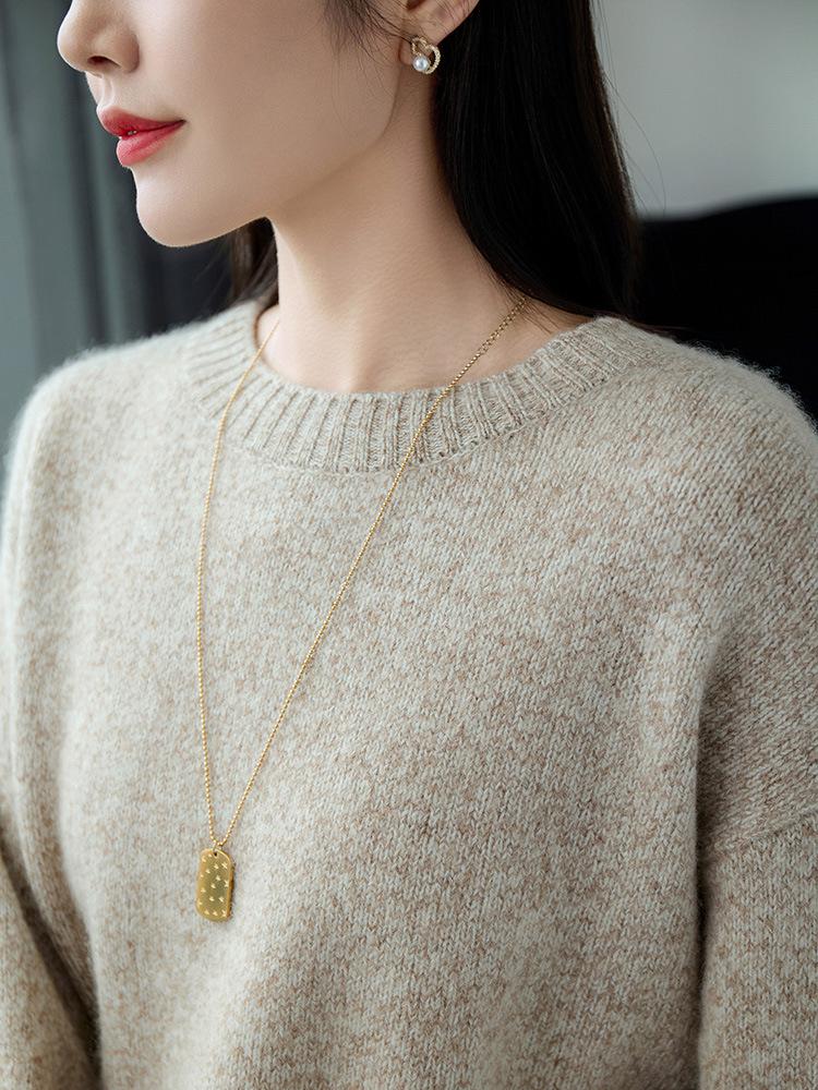 357 Fancy Yarn Women's Round Neck 100% Pure Wool Knit Pullover - Loose and Thick Style