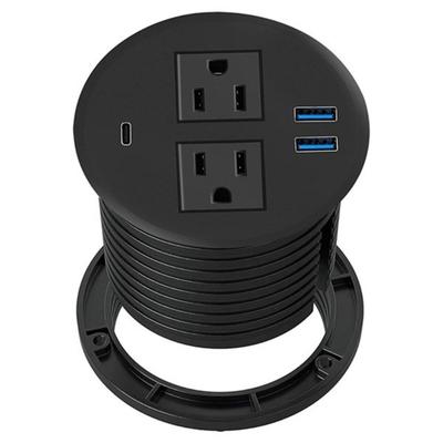 Desk Mount Circular Power Socket 2AC Outlet with USB Port Plastic Metal Construction For Offices Organization