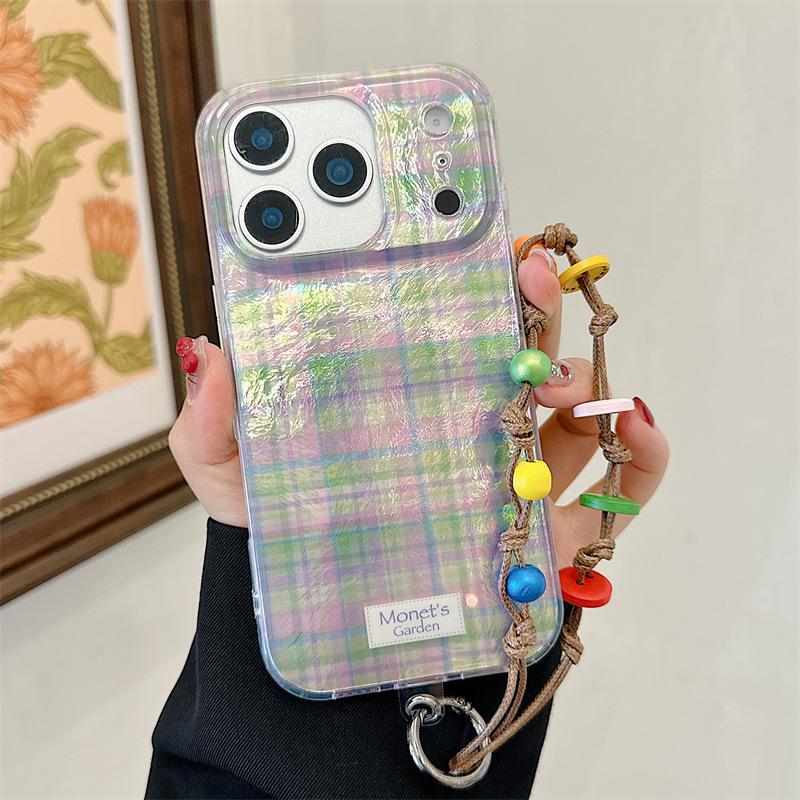 High-End Tin Foil Texture Plaid Phone Case for iPhone 17 Pro Max / 16 Pro / 15 Pro