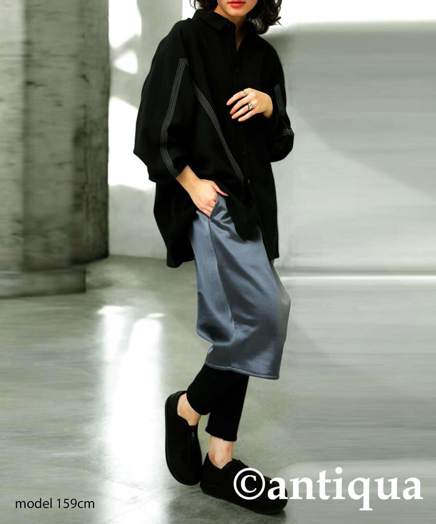 antiqua Stitched Long One Size Black Women's Shirt, Sleeve, KYO-3003, 05,