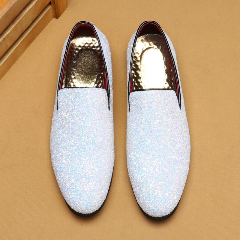 7516 Men's Shoes Doudou Shoes British Fashion Pointed Leather Shoes Korean Version Sequins Personalized Men's Shoes Large Size Foreign Trade Shoes