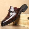 New Men's Black Grey Brown Crocodile Pattern Leather Half Slippers Shoes Male Casual Mules Moccasins Breathable Loafers