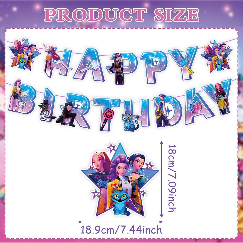 2026 hot K-POP Demon Hunters Birthday Party Decor Set, Banner Cake Topper Balloons Backdrop, Ideal Birthday Gift & Party Favors