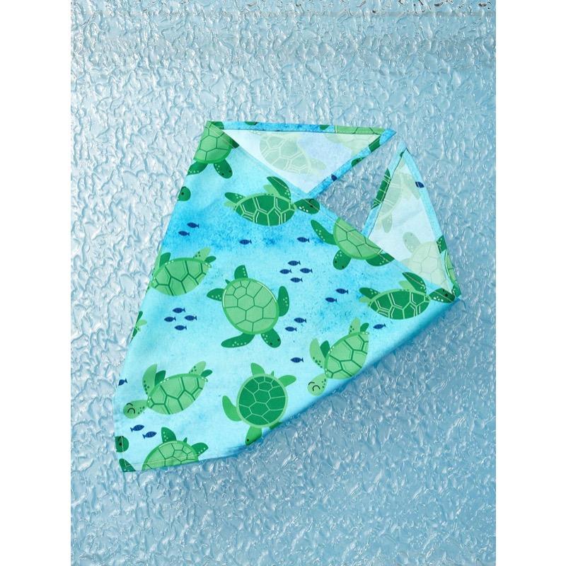 Fabric Pet Bandana With Shark Pattern Pet Kerchiefs, Adjustable Ocean Turtle Theme Pattern Printing Dog Triangle Bibs Scarfs, Suitable For Small