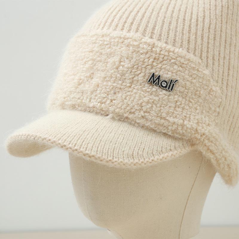 Winter Cat Ear Hat for Women with Plush Velvet Thickened Cold Proof Wool Hat Warm Ear Protection Knitted Casual Versatile Baseball Cap