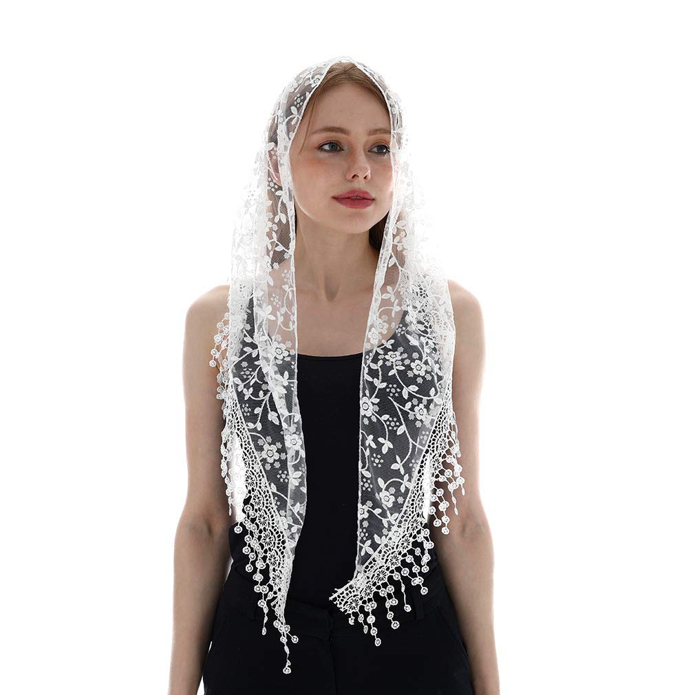 Embroidered Scarf for Church Shawl with Spanish Fringes Christian Veil Spanish Mantilla Lace Shawl Floral Women Handkerchief