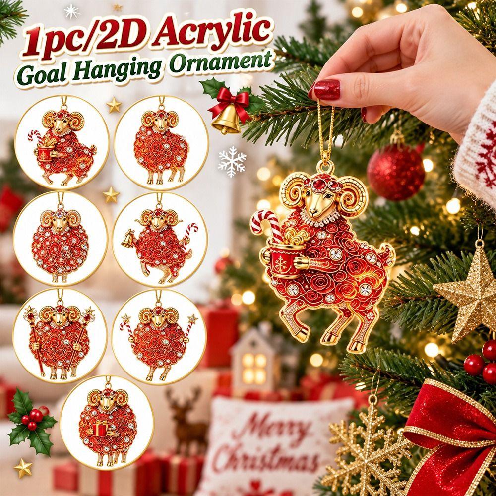 Artificial Rhinestone Goat Pendant 2D Flat Animal Hanging Decoration Christmas Tree Ornament