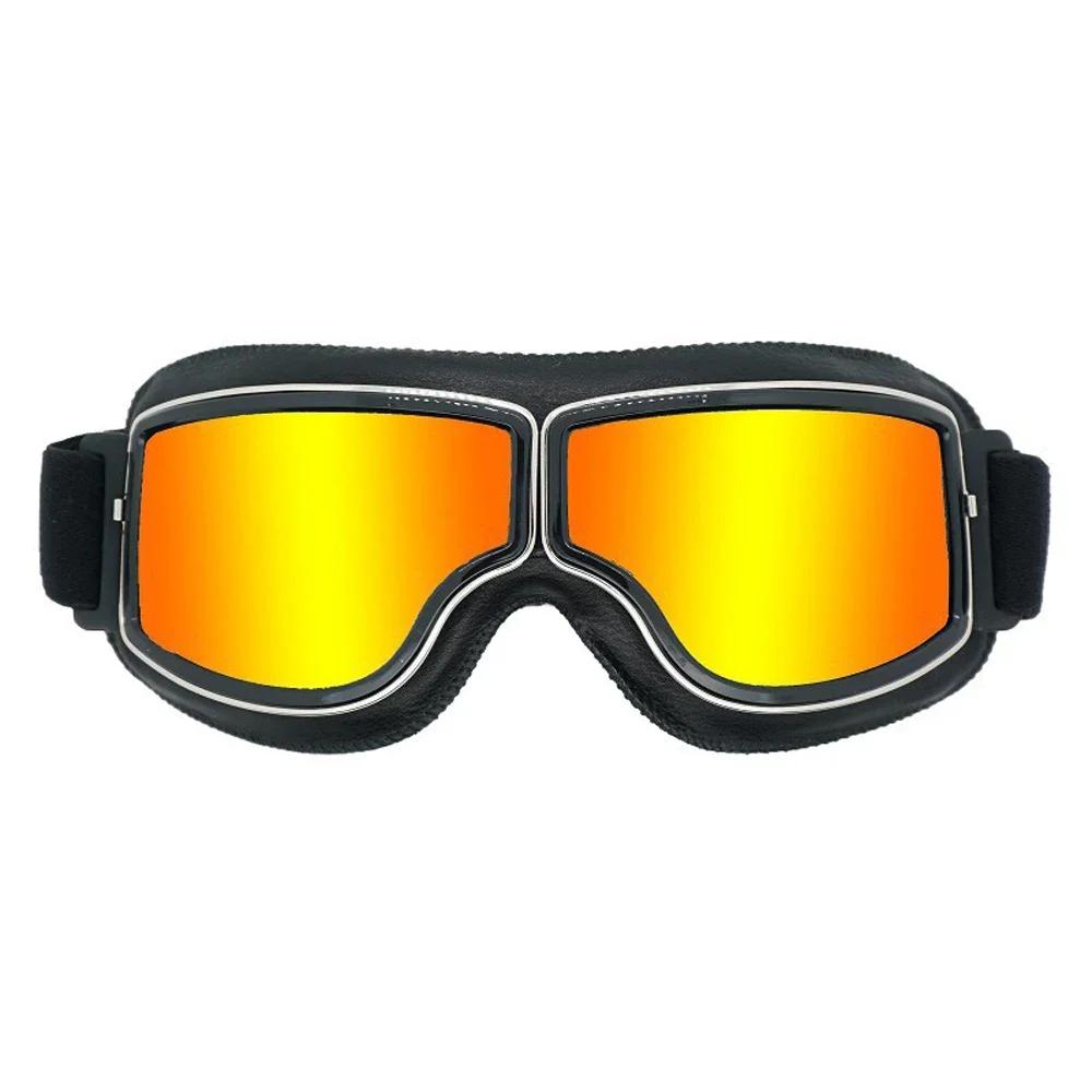 Vintage Pilot Motorcycle Goggles UV400 Windproof Scratch Resistant PC Lens with Leather Trim for Open Face Helmet