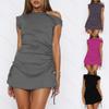 Spring and Summer Slim Dress Sexy Hip Wrap Off Shoulder Pleated Drawstring, Short Skirt