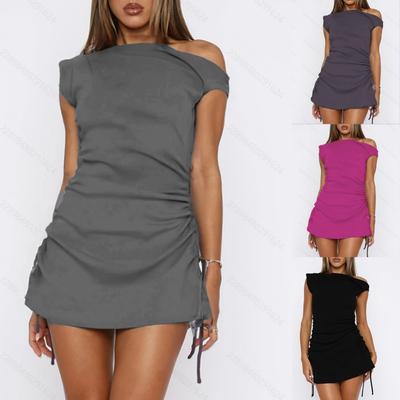 Frühlings- und Sommer-Schmales Kleid Sexy Hüftwickel Schulterfrei Plissiert Kordelzug, Kurzer Rock