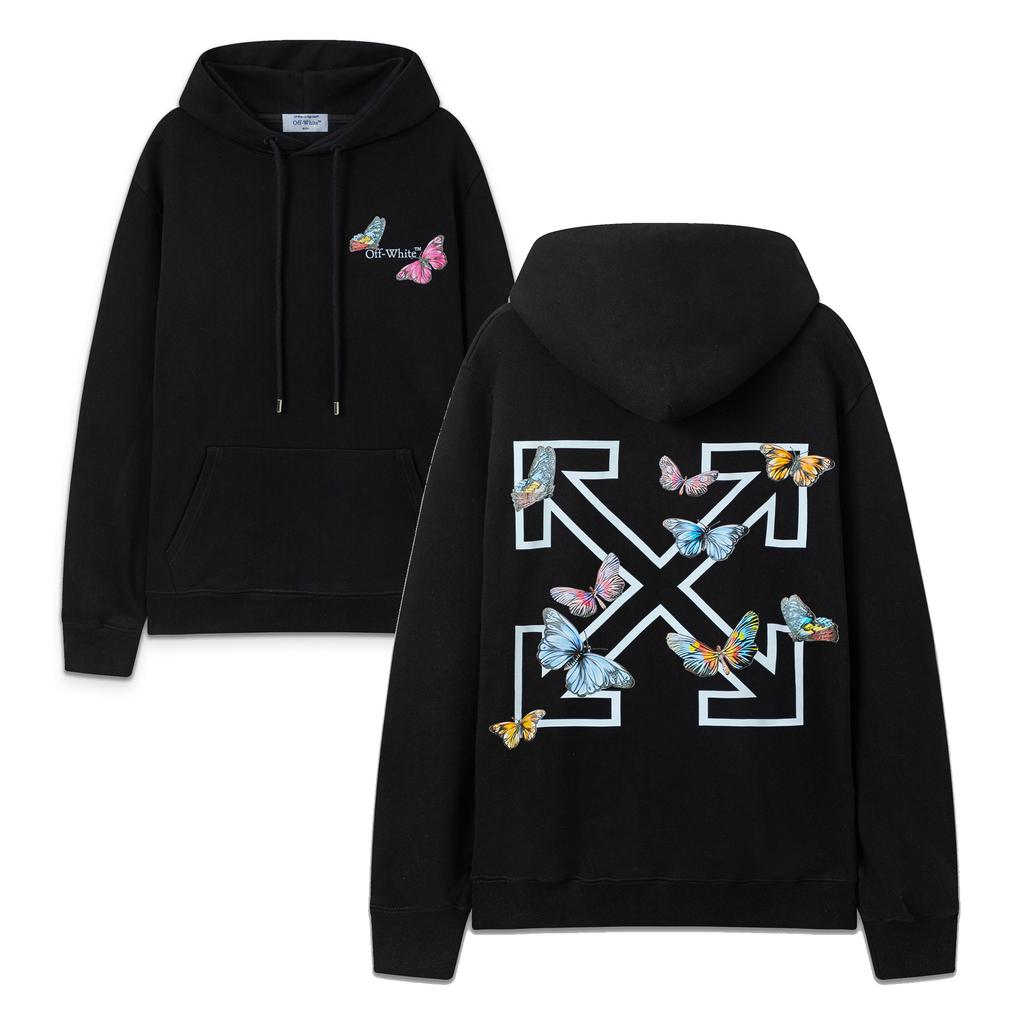 9099 Off-White 2026 Autumn and Winter New OW Butterfly Letter Arrow Pattern Men's and Women's Hooded Sweatshirt