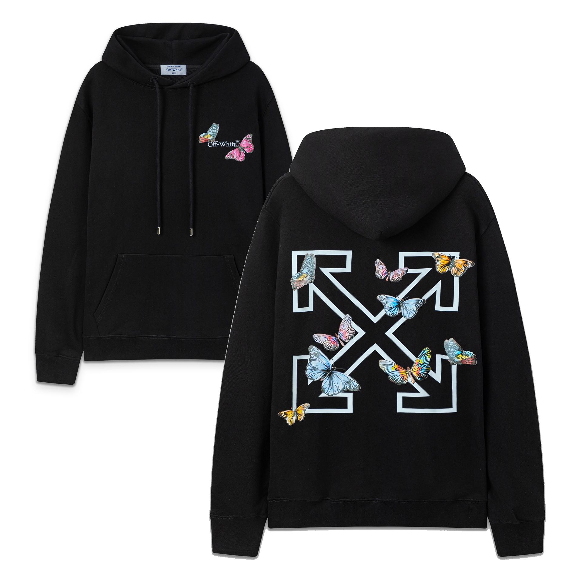 

9099 Off-White 2025 Autumn and Winter New OW Butterfly Letter Arrow Pattern Men s and Women s Hooded Sweatshirt XL чорний