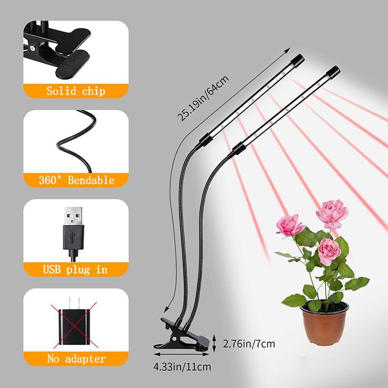 1/2pack Two-Head Clip Plant Grow Lights with Flexible Gooseneck 4/8/12H Timer 3 Spectral Modes and 5 Dimmable Levels