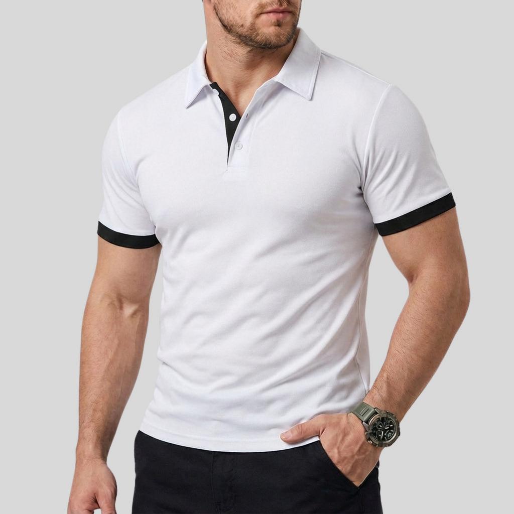 Herren Sport Freizeit -farbig Kragen-gestreiftes T-Shirt - Herren American- Kragen Kurzarmhemd